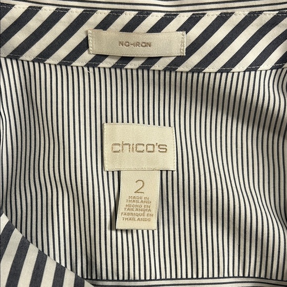CHICO’S Women’s Black and White Button Down Striped Shirt - Picture 3 of 9